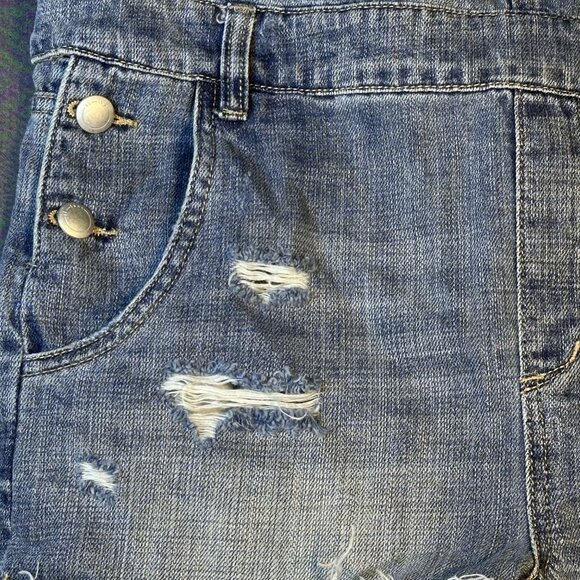 Silent New‎ York Denim Overall Shorts Distressed Med Wash Size 27 Boho Festival - Picture 6 of 15